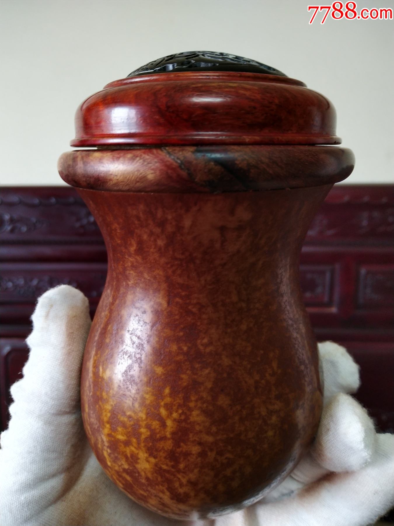 葫芦匏器,老葫芦,老匏器,年代不详,包浆粲然,梨木镶口,品相完美。_葫芦虫具_收藏价格_交易出手_7788人民币收藏