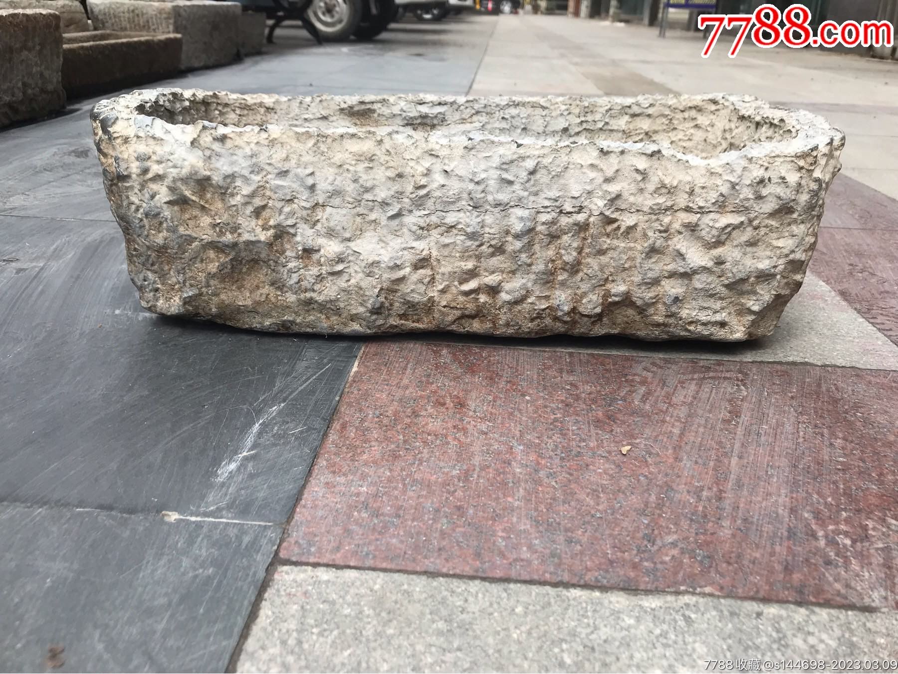 清代民国太湖青石老石槽,手工打造,长度65公分宽度32公分,高20公分,内深度2_石盆/石槽_华彩藏品【7788收藏__收藏热线】