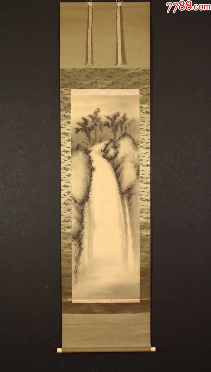 日本回流老字画《本多天城松山飞瀑》6937挂轴画木盒藏手绘真迹-价格:880元-se92522209-山水国画原作-零售-7788收藏__收藏热线