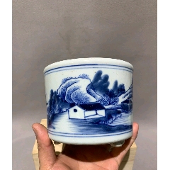 平安洛山作 香炉 三足炉 青瓷香爐 木箱入 清代康熙青花山水三足香炉-青花瓷-7788红宝书