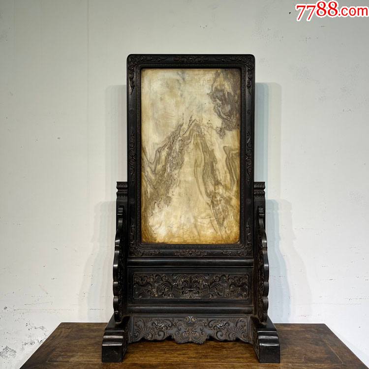 传世清代印度小叶紫檀大理石插屏座屏风明清老家具古董老紫檀家具