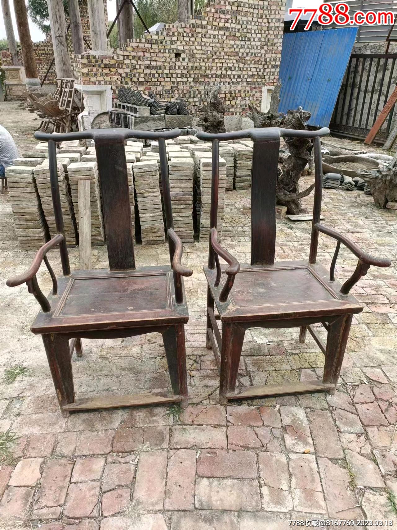 清代，官帽椅一对，单个尺寸后背总高115，座61/59/52-价格:2800元-se92706413-木椅/凳-零售-7788收藏__收藏热线