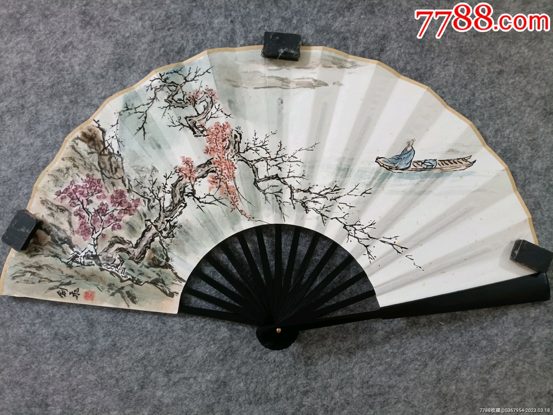 安徽省美协会员李剑飞老师山水扇子画_花鸟国画原作_懿诚美斋【7788商城】