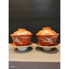 清代珊瑚紅蓋碗低坐描金_雷雷的店