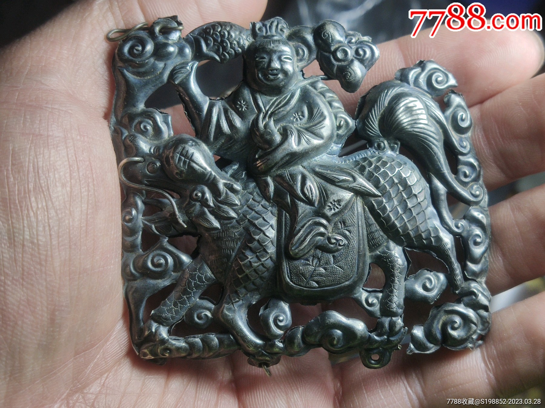 清代胶东工麒麟送子银锁-价格:1200元-se92912625-银锁/银项链-零售