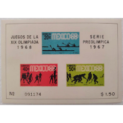 墨西哥邮票1967主办国1968奥运会划艇冰球篮球无齿小全张