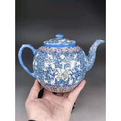 民國藍彩花卉瓷茶壺_雷雷的店