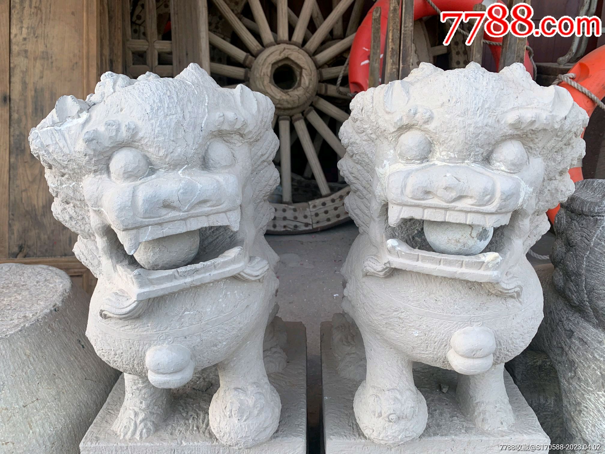 清代老狮子一对!看狮子,品相如图!_石狮/石雕塑_民俗老货老家具【7788收藏】