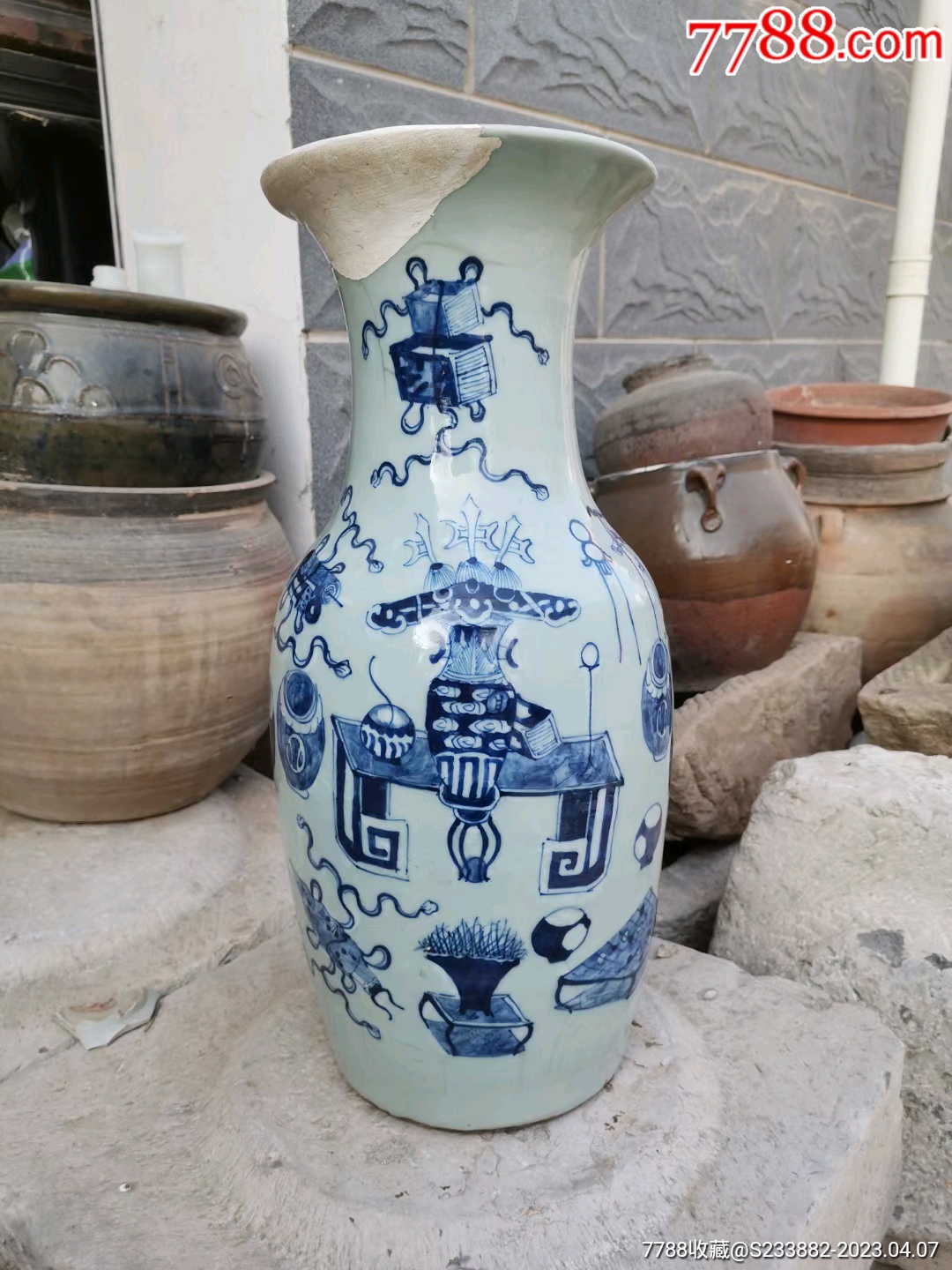 清中期博古纹青花瓶-价格:850元-se93135290-其他陶器-零售-7788收藏__收藏热线