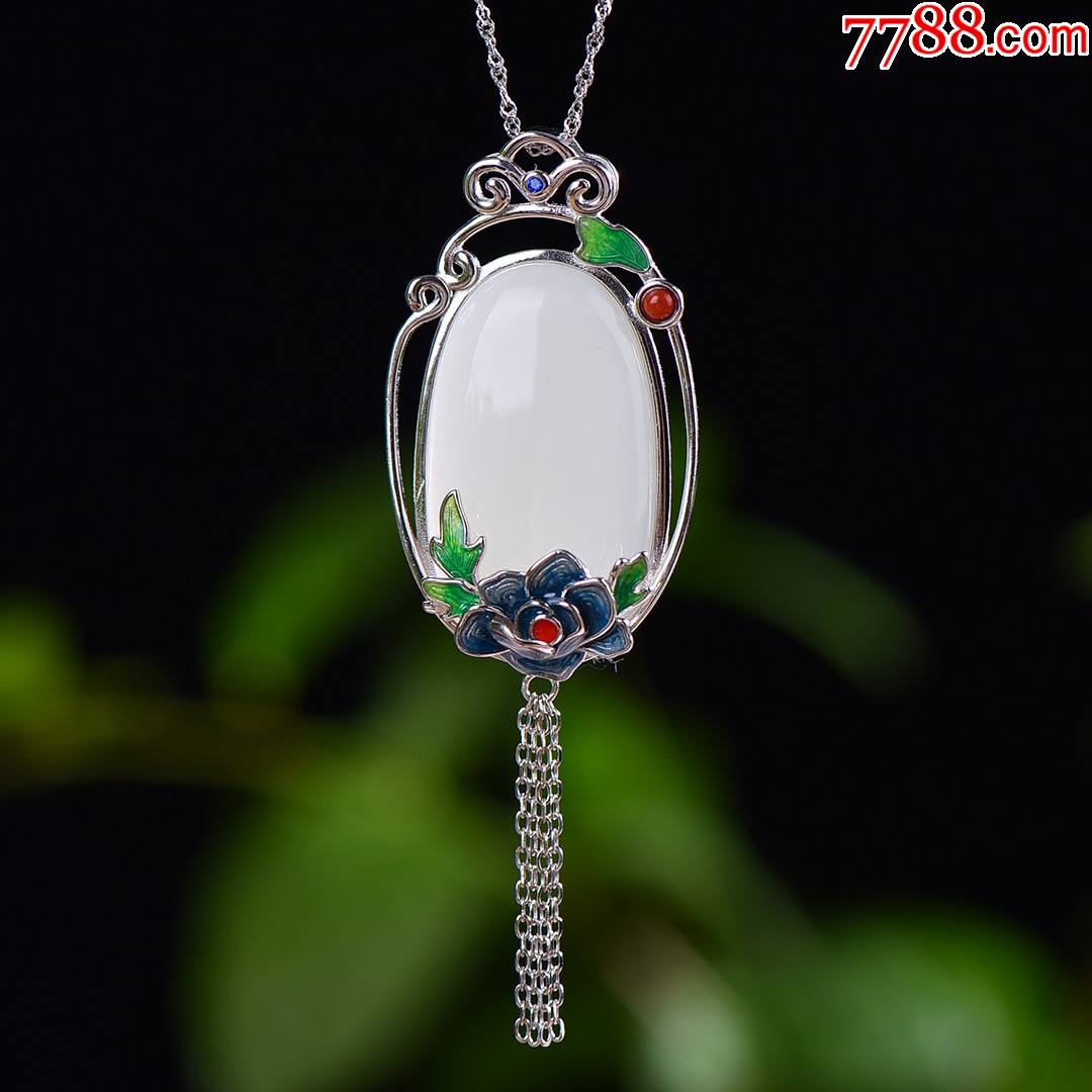 925银镶嵌和田玉珐琅蛋面流苏吊坠【编号】26464#【规格】20X30-价格:328元-se93140582-其他玉石/玉器-零售-7788 ...