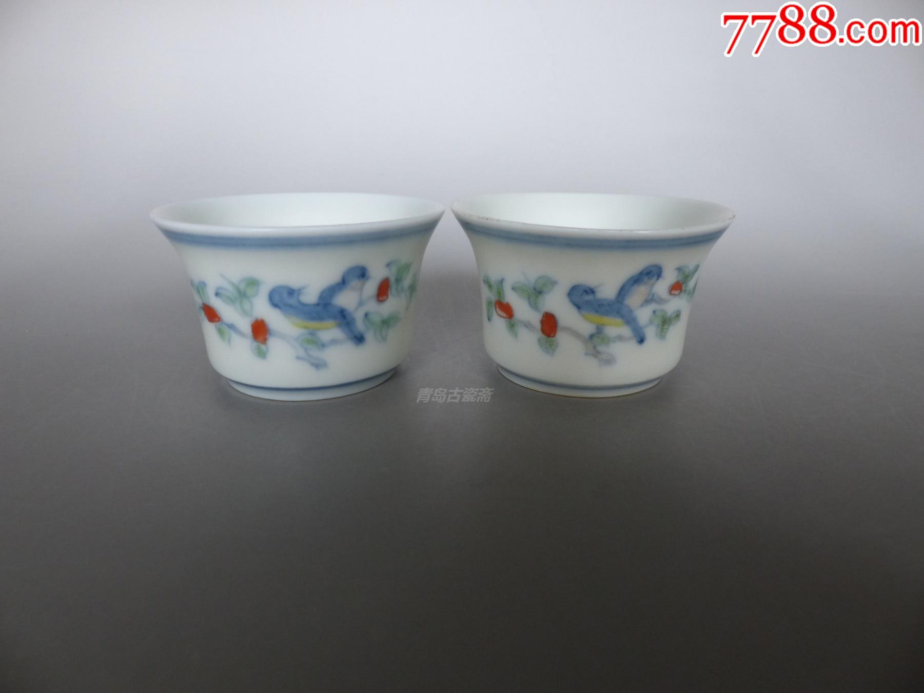 明成化官窑斗彩花鸟纹小马蹄杯一对_青花瓷_青岛古瓷斋【7788收藏__收藏热线】