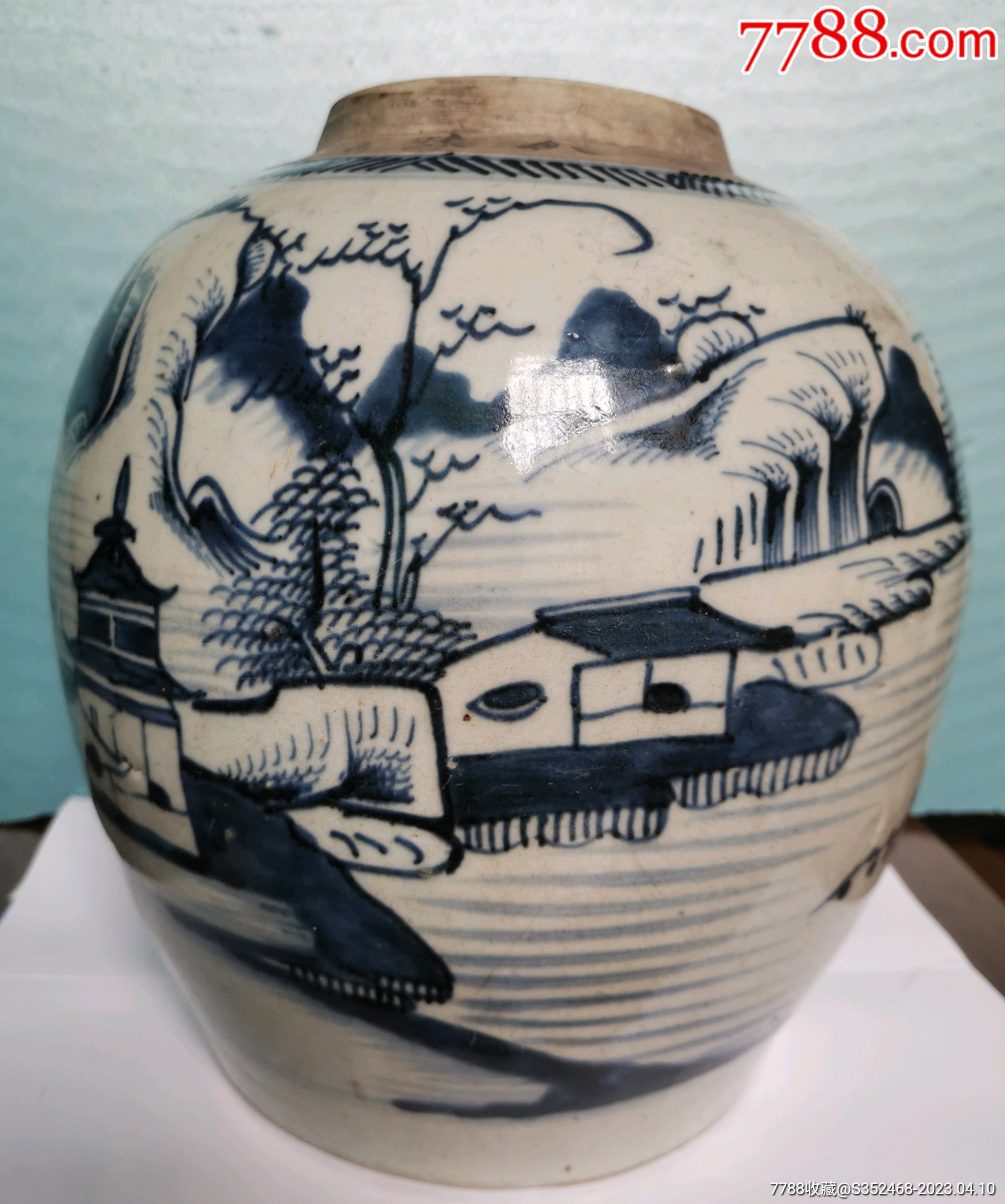 清青花山水罐_青花瓷_鑫仁古玩【7788红宝书】