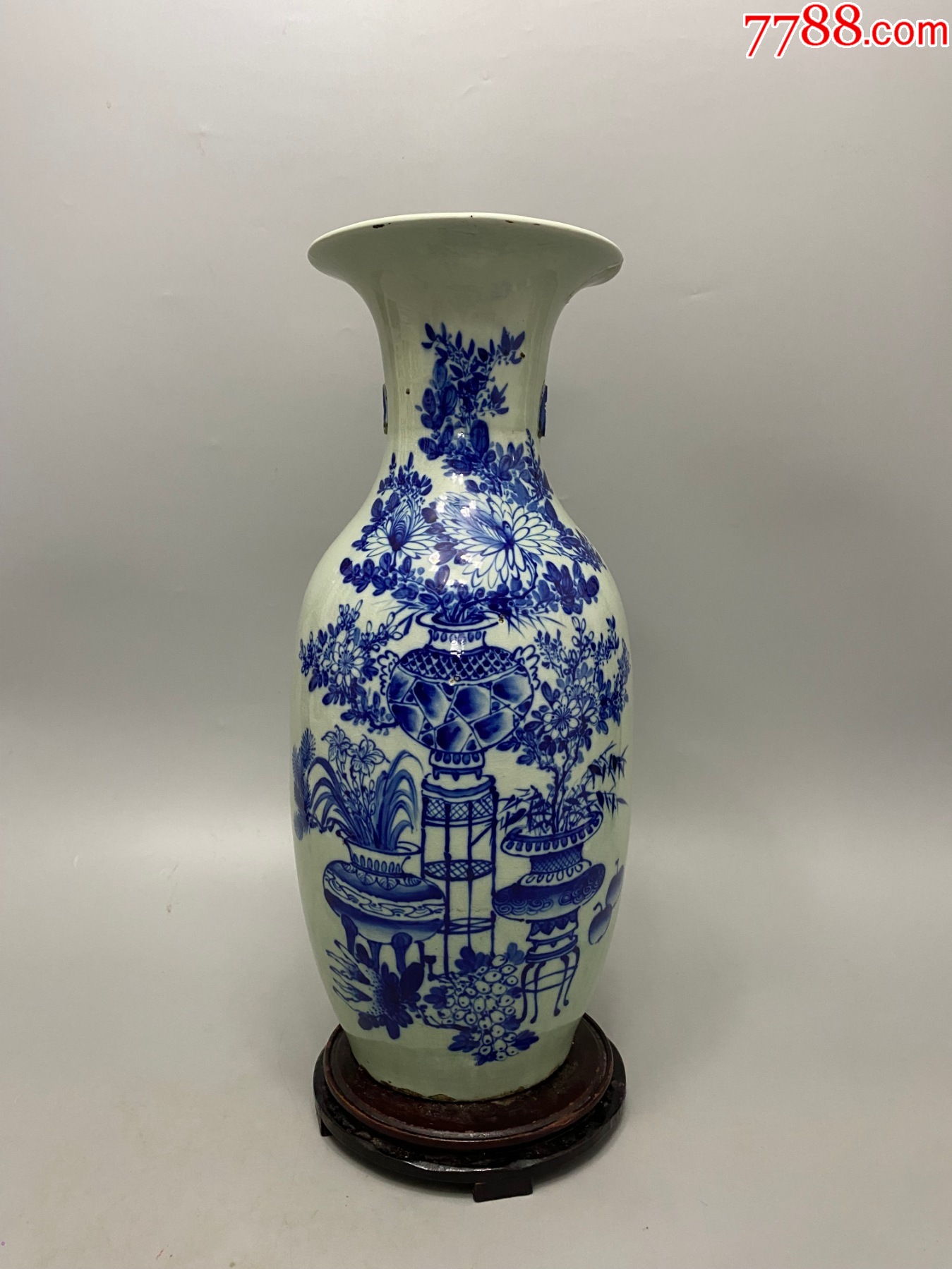 清代北方青花博古大瓶,一只画工精美口残掉耳。一流画工包老包邮不议价_青花瓷_诚信通天下【7788商城】