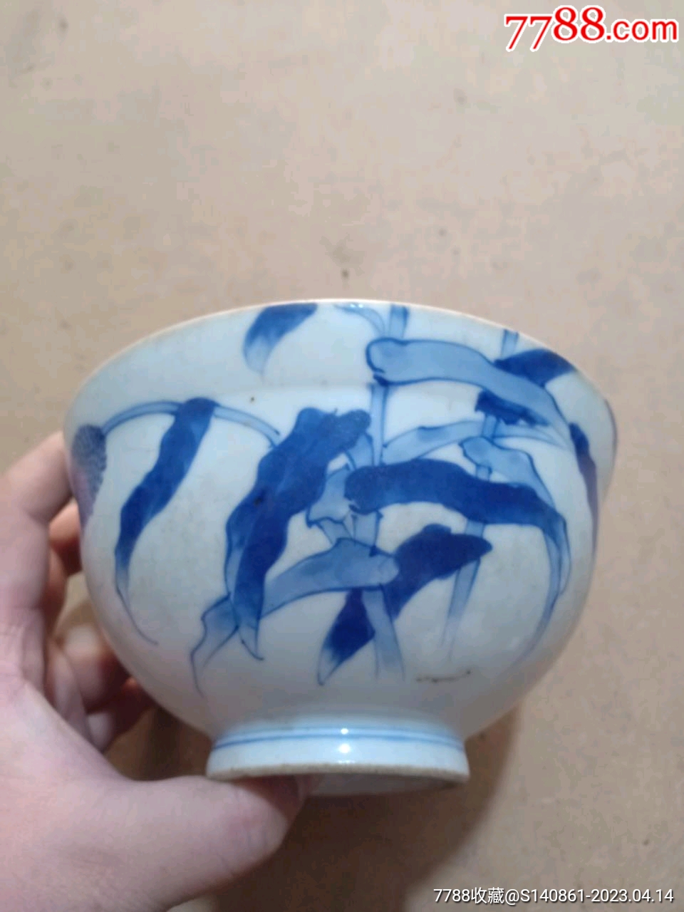 晚清左右青花高粱图折口瓷碗，15*8cm-青花瓷-7788旧书网