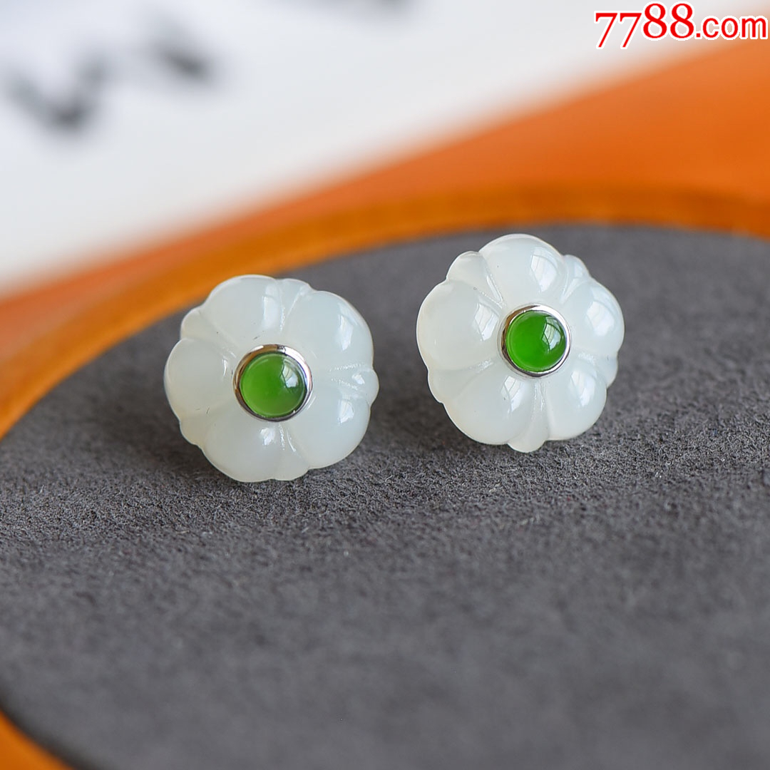 【名称】925银镶和田玉小花花耳坠【编号】2132#【规格】15×15-价格:218元-se93298333-其他玉石/玉器-零售-7788 ...