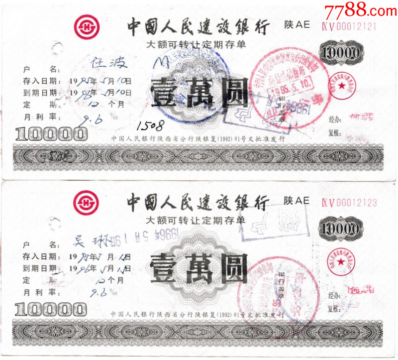中国人民建设银行大额可转让定期存单_价格20元_第1张_7788商城__七七八八商品交易平台(7788.com)