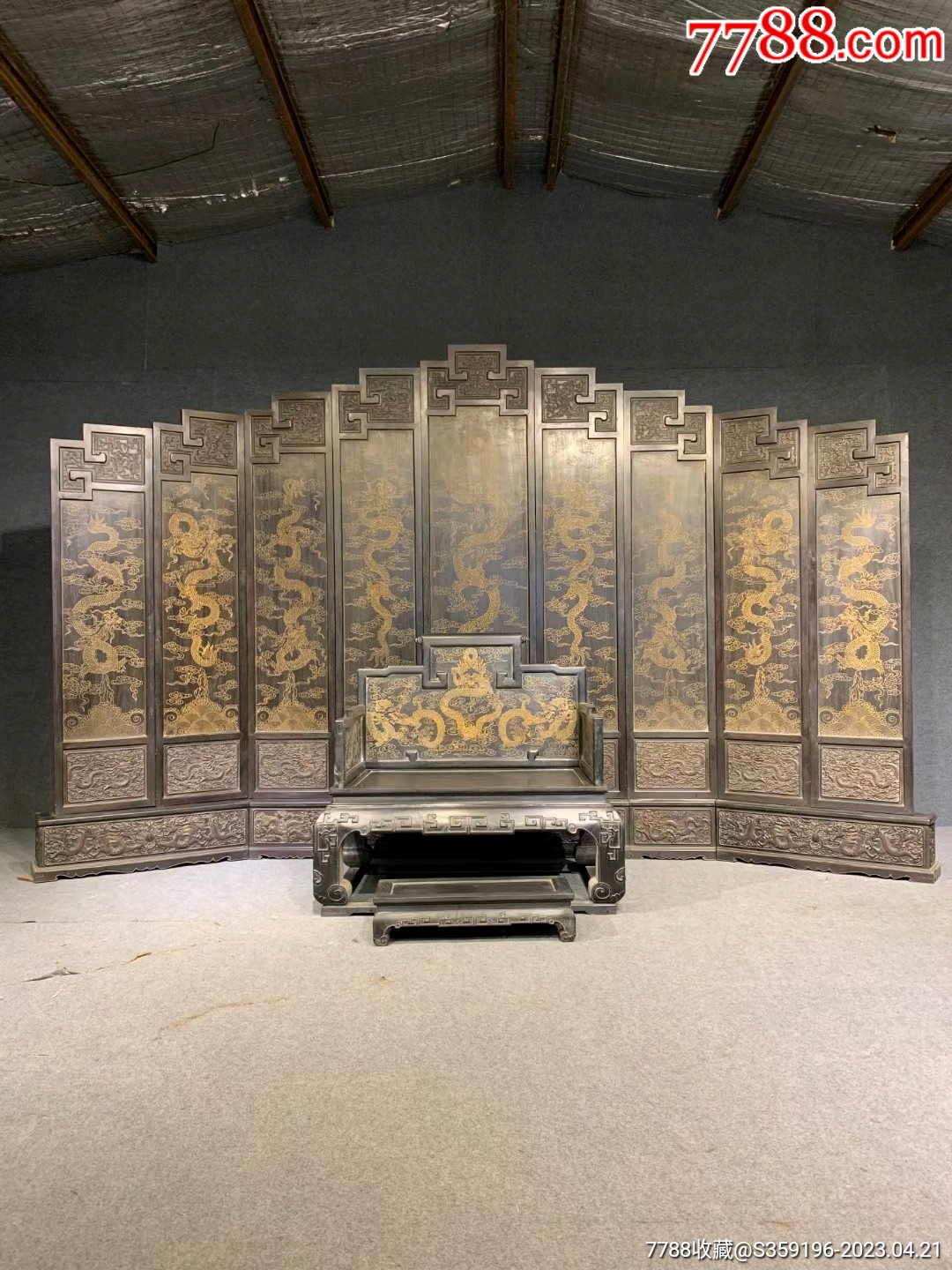 精品紫檀木九龙屏风宝座一组,,,描金工艺!此屏风宝座为乾隆皇帝御用,龙为皇家御用_木屏风_古董家具店【7788收藏__收藏热线】