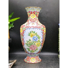 建国初期掐丝珐琅彩花鸟紫铜花瓶-景泰蓝/珐琅-7788红宝书