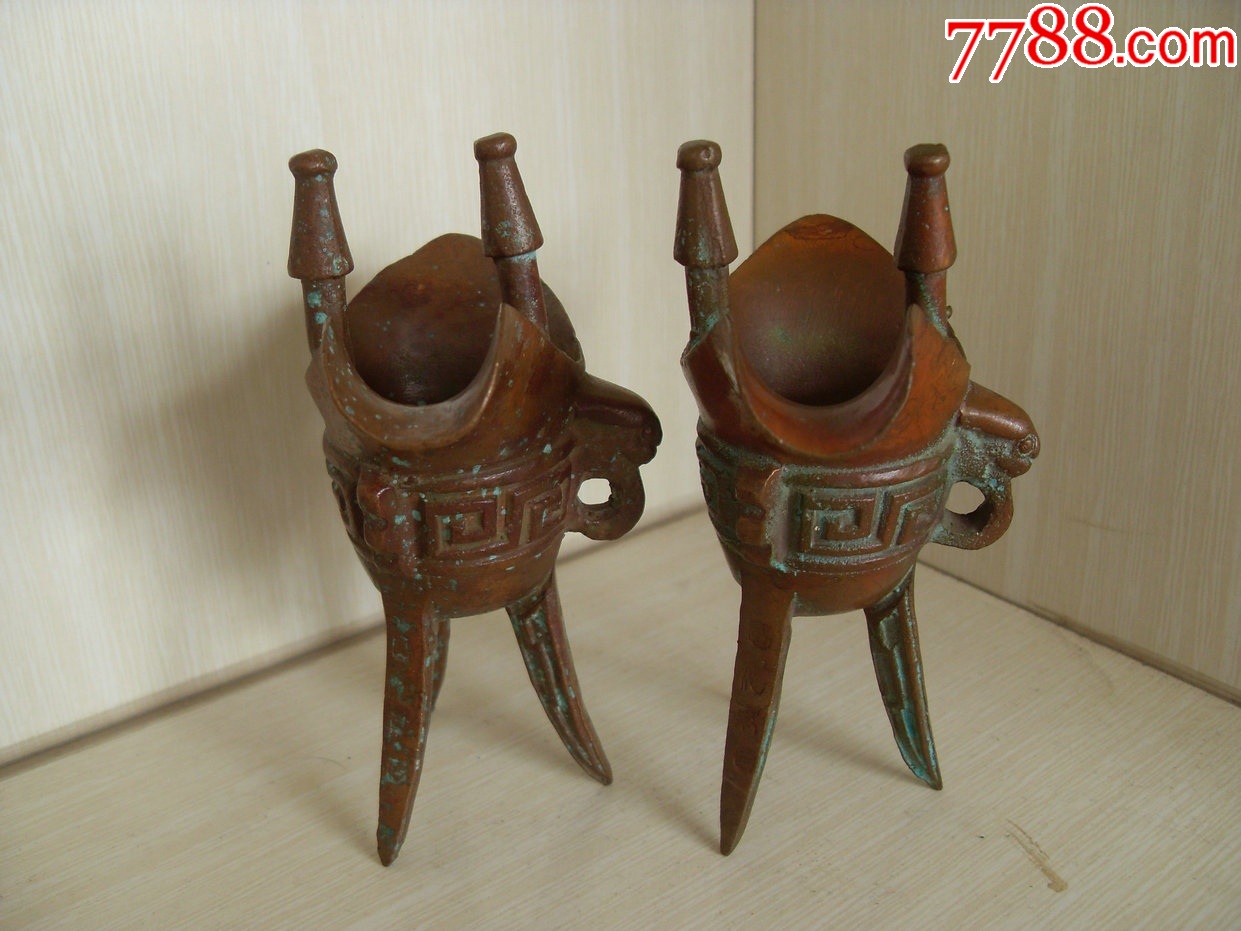 《私藏珍品》珍稀的两个老红铜某台酒杯酒爵!!_旧铜器_中天钱币【7788商城】