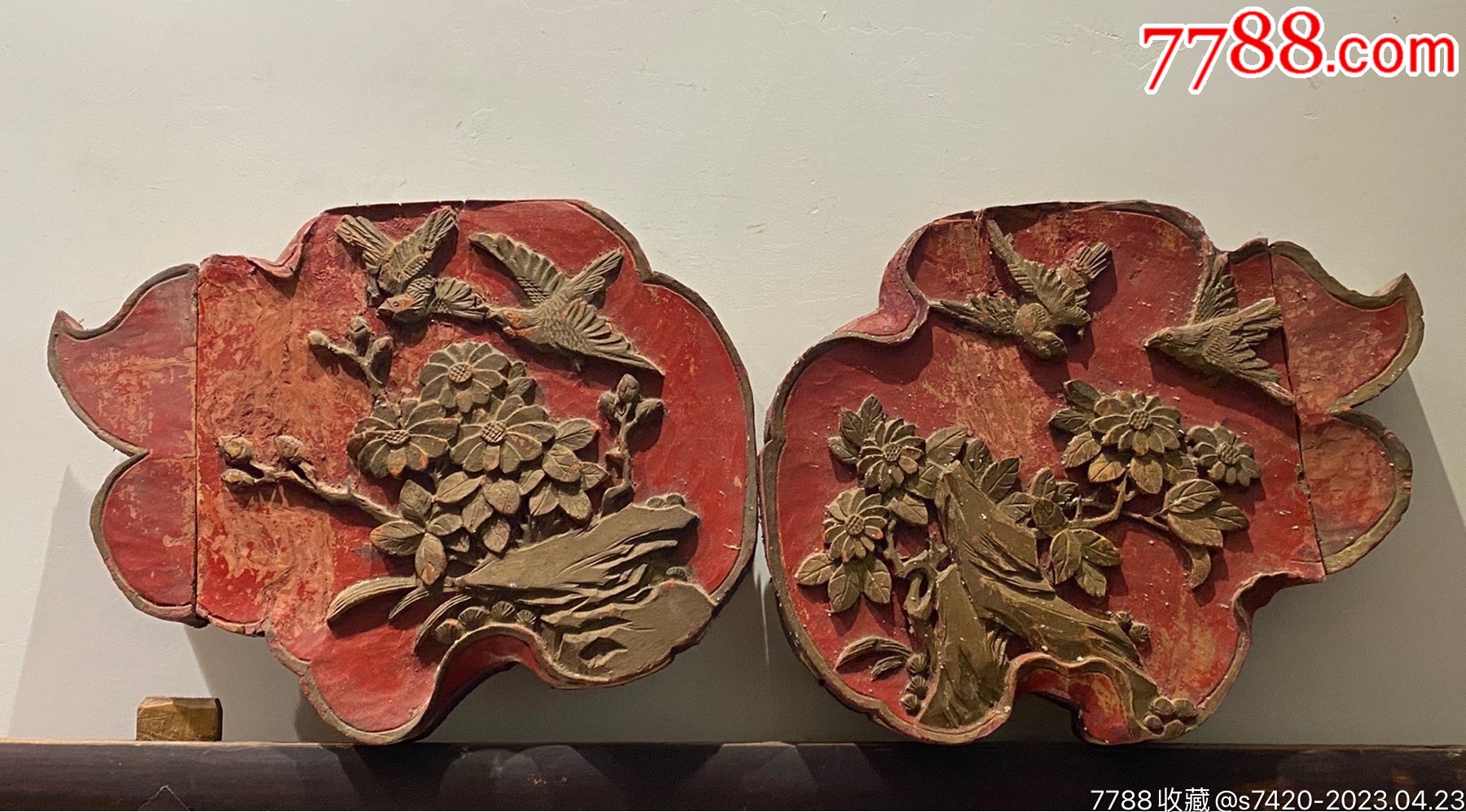 特价，精美老木雕，花鸟一对_木雕花板_浙江一级公路【7788收藏__收藏热线】