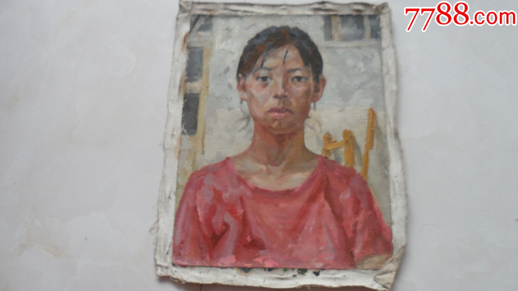 早期老油画——少女（专业油画家作品，绘画好）疑为名家作品，长50公分，宽45公分_价格80元_第1张_7788收藏__收藏热线