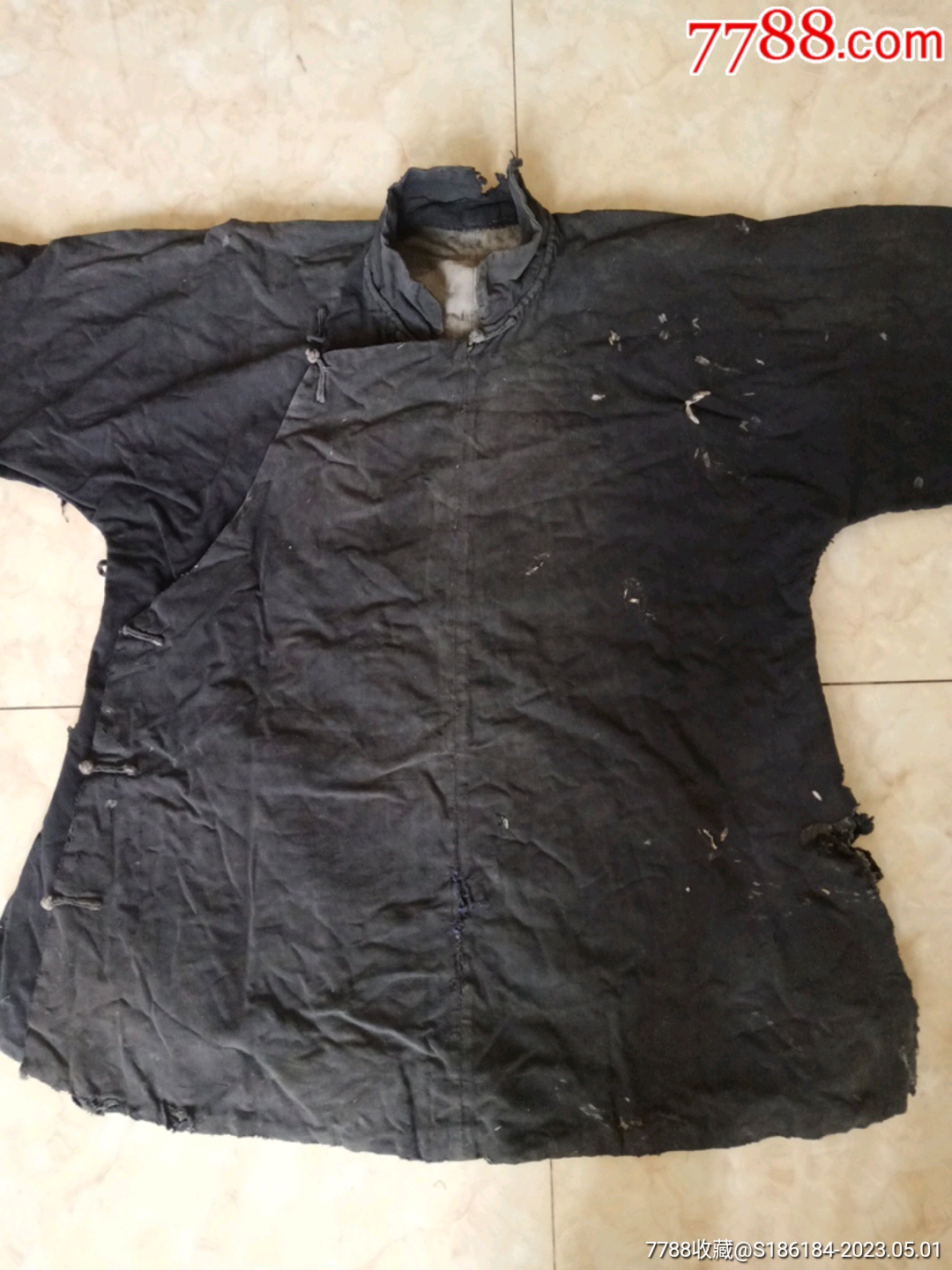 一件黑色棉布料大襟偏襟夹祆_旧服饰_南得湖涂【7788收藏__收藏热线】
