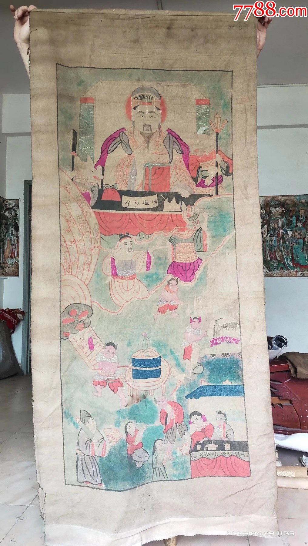 长173宽76厘米,手绘老布画阎王孟婆牛头马面将军鬼差,包邮-价格:200元-se93624311-人物国画原作-零售-7788收藏__收藏热线