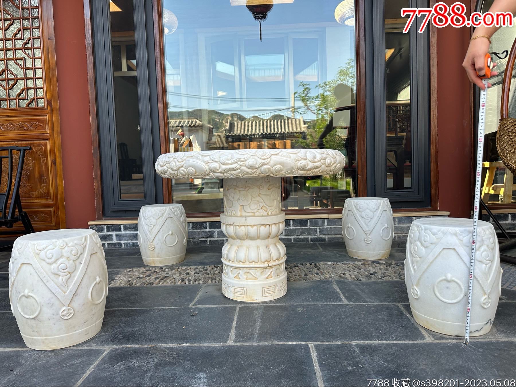汉白玉石桌一套,一桌四凳-价格:5500元-se93755445-石桌/石凳-零售-7788收藏__收藏热线