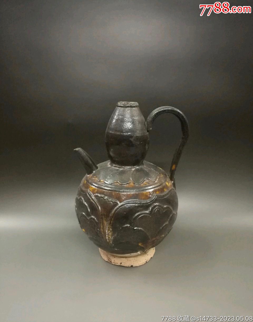 古董古玩收藏品赤峰窑褐釉剔花葫芦执壶-其他陶器-7788旧书网