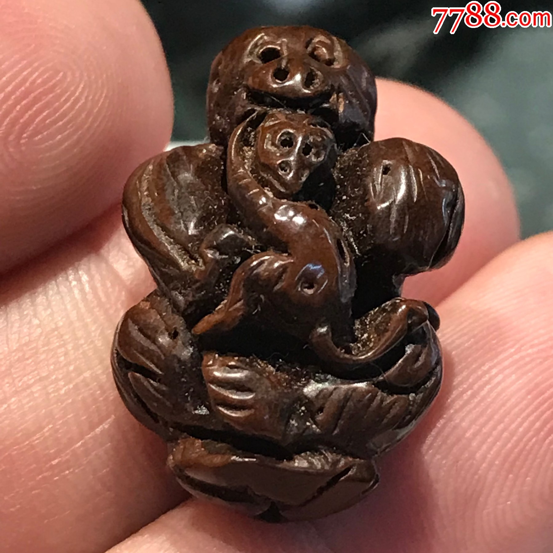 工艺少见,民国创汇圆雕子母猴小核雕_其他核雕_云瑜轩【7788字画网】