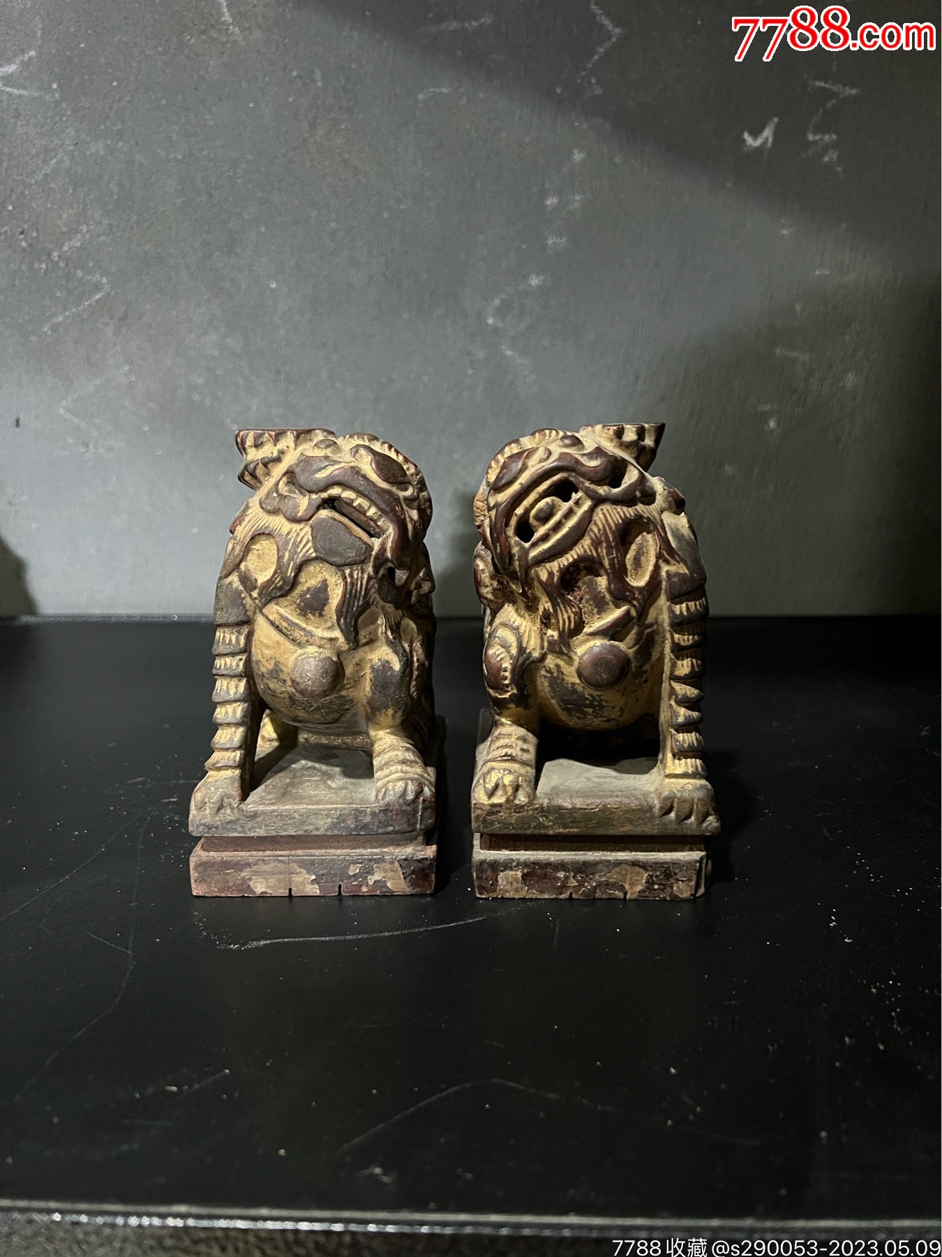 清代木雕狮子一对w桃23050902_其他木艺品_汪勇刚的古玩店【7788收藏__收藏热线】