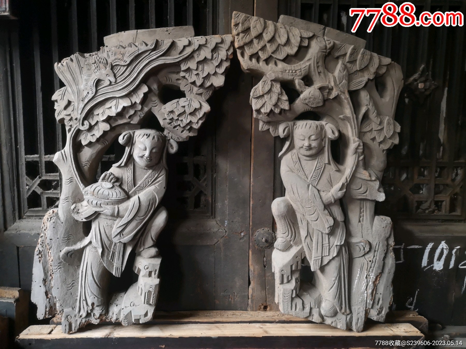 一对清代人物牛腿和合二仙_牛腿/建筑构件_作品欣赏_收藏价值_7788书法收藏