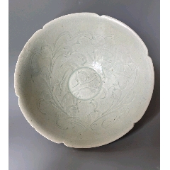 宋代湖田窑剔刻牡丹纹六缺葵口碗，包真包老包到代。_青白瓷/影青瓷_钱