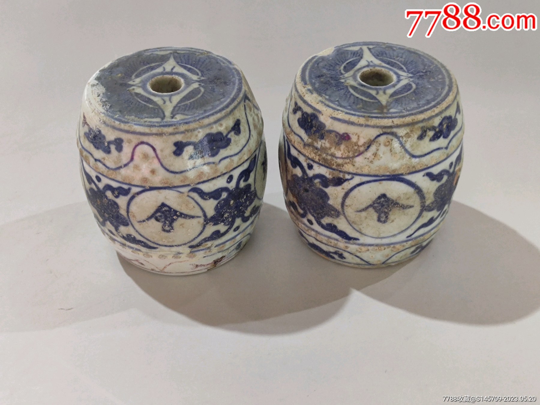 清代青花会照明灯烛台一对学习好标本喜欢的不要错过细节如_青花瓷