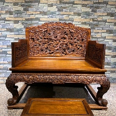 【花梨材／明清家具】大理石背もたれ椅子1脚／高級中国古典様式／彫刻入り木製椅子 明清古典家具花梨木雕龙宝座脚踏椅子-木椅/凳-7788旧书网