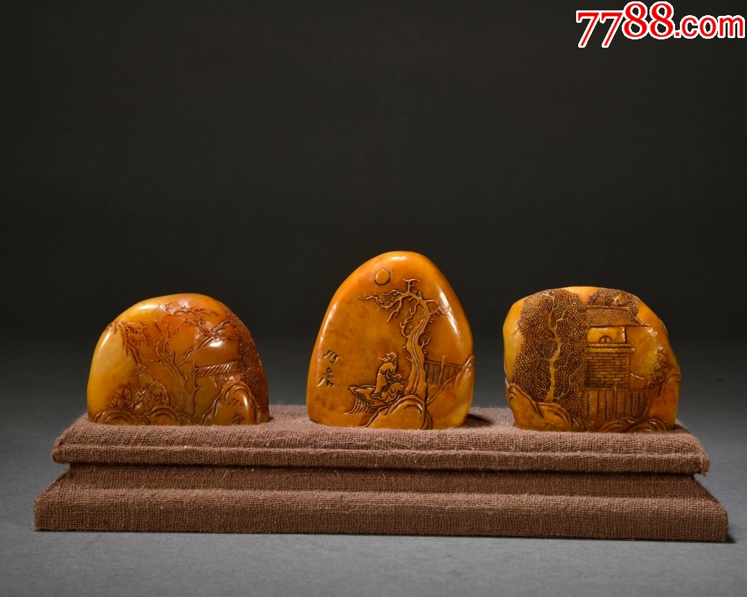 寿山石山水人物印章一组8g-寿山石印-7788红宝书