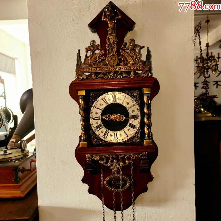 功能正常西洋古董荷兰机械挂钟重力钟表摆钟老物件1950年代壁挂件_挂钟_古董影像器材收藏【7788收藏__收藏热线】