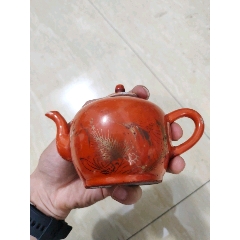 晚清，珊瑚紅描金壺(se94138275)_閑庭看雨