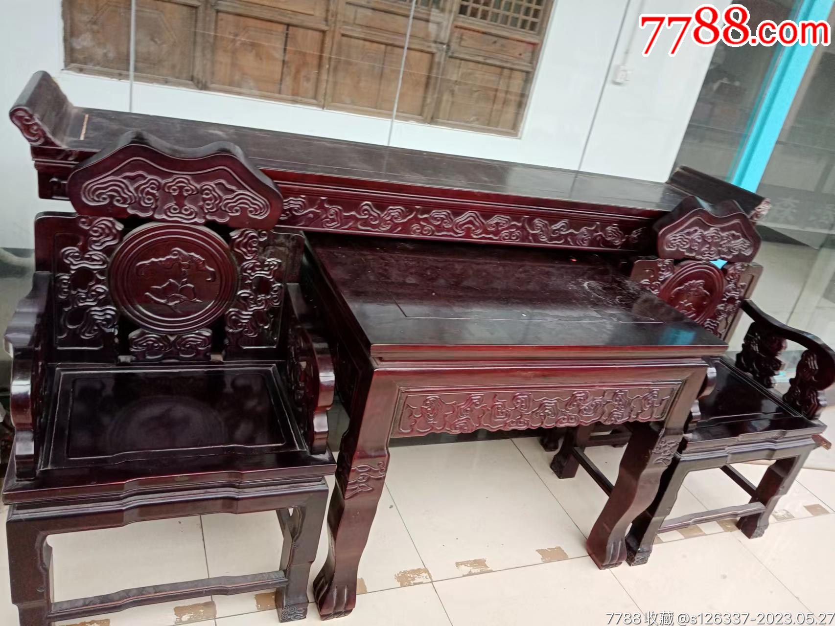 八九十年代苏工精雕实木中堂四件套,翘头案236*44*112,八仙桌102*10-价格:1888元-se94140110-其他木艺家具-零售 ...