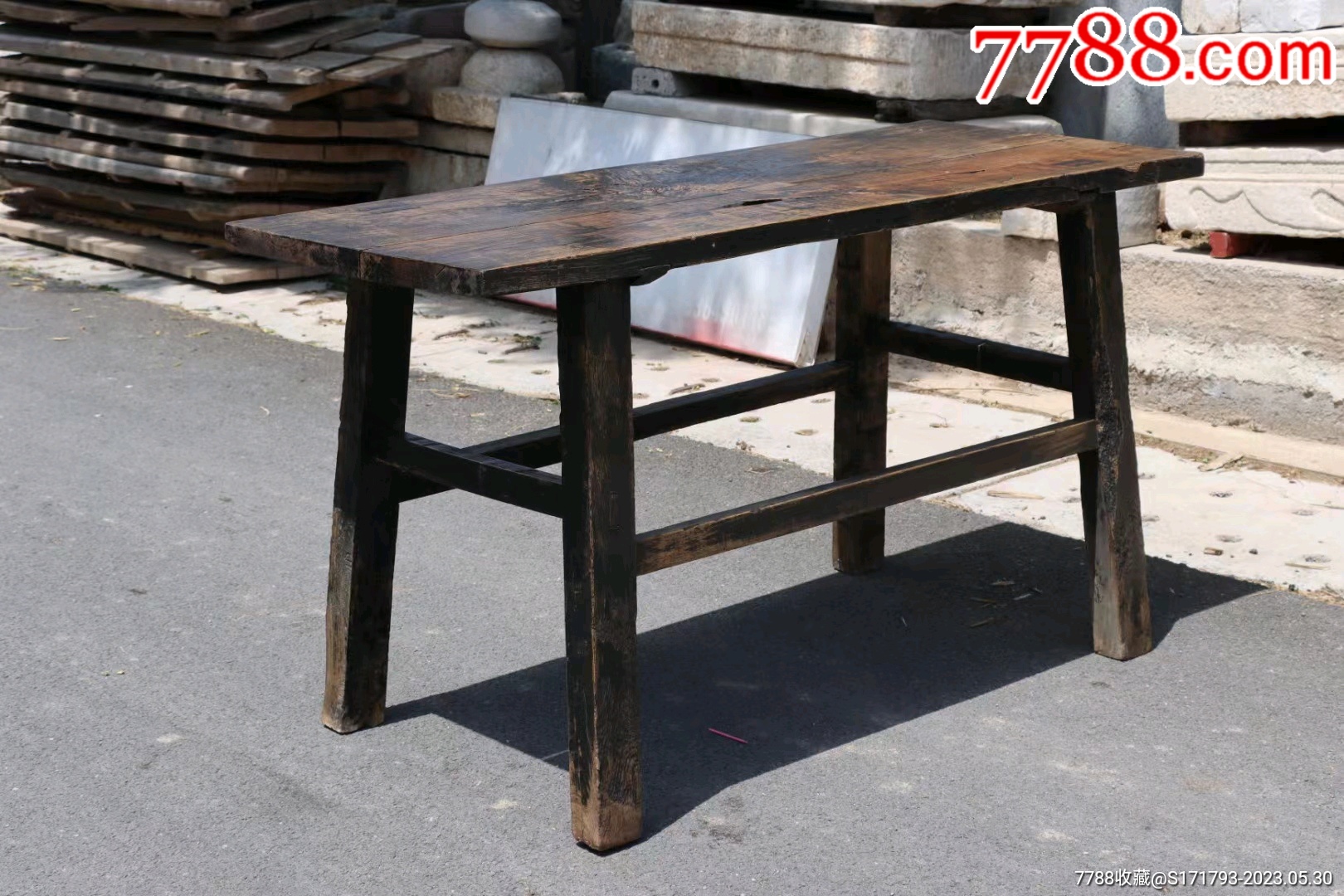 民国，老榆木茶桌，黑大漆保存完整皮克一流全品1.53x61x84_木桌/几/案_古玩民俗家具【7788收藏__收藏热线】