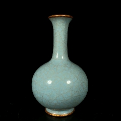 文房具　宋時代　汝窯 花瓶　陶器　冰裂纹 貫入 宋汝窑包口冰裂纹胆瓶，高16直径9.5cm-彩绘瓷/彩瓷-7788红宝书
