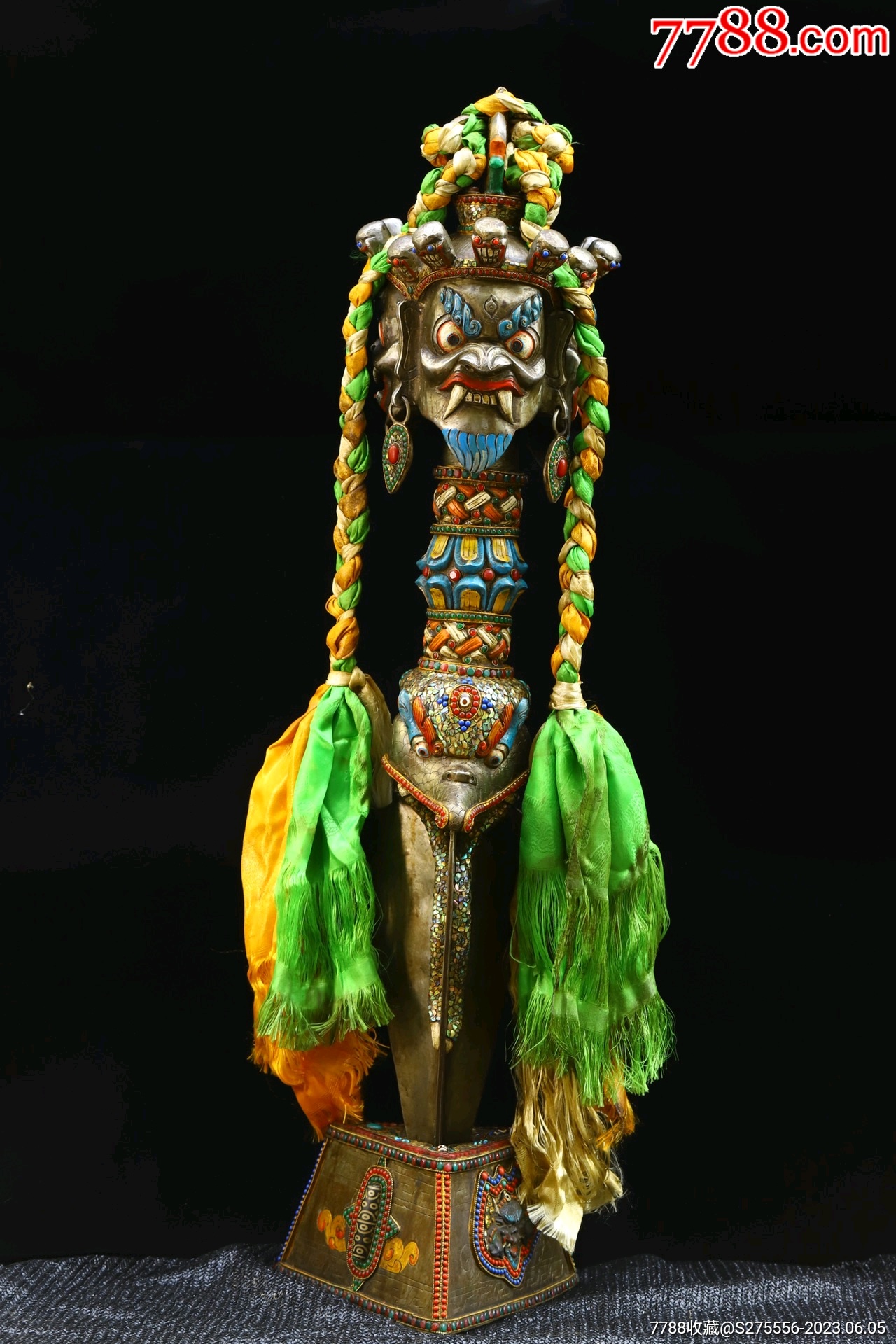 藏区回流天铁纯手工打造錾刻镶嵌宝石,天珠彩绘老法器_其他宗教藏品_镜月轩【7788收藏__收藏热线】