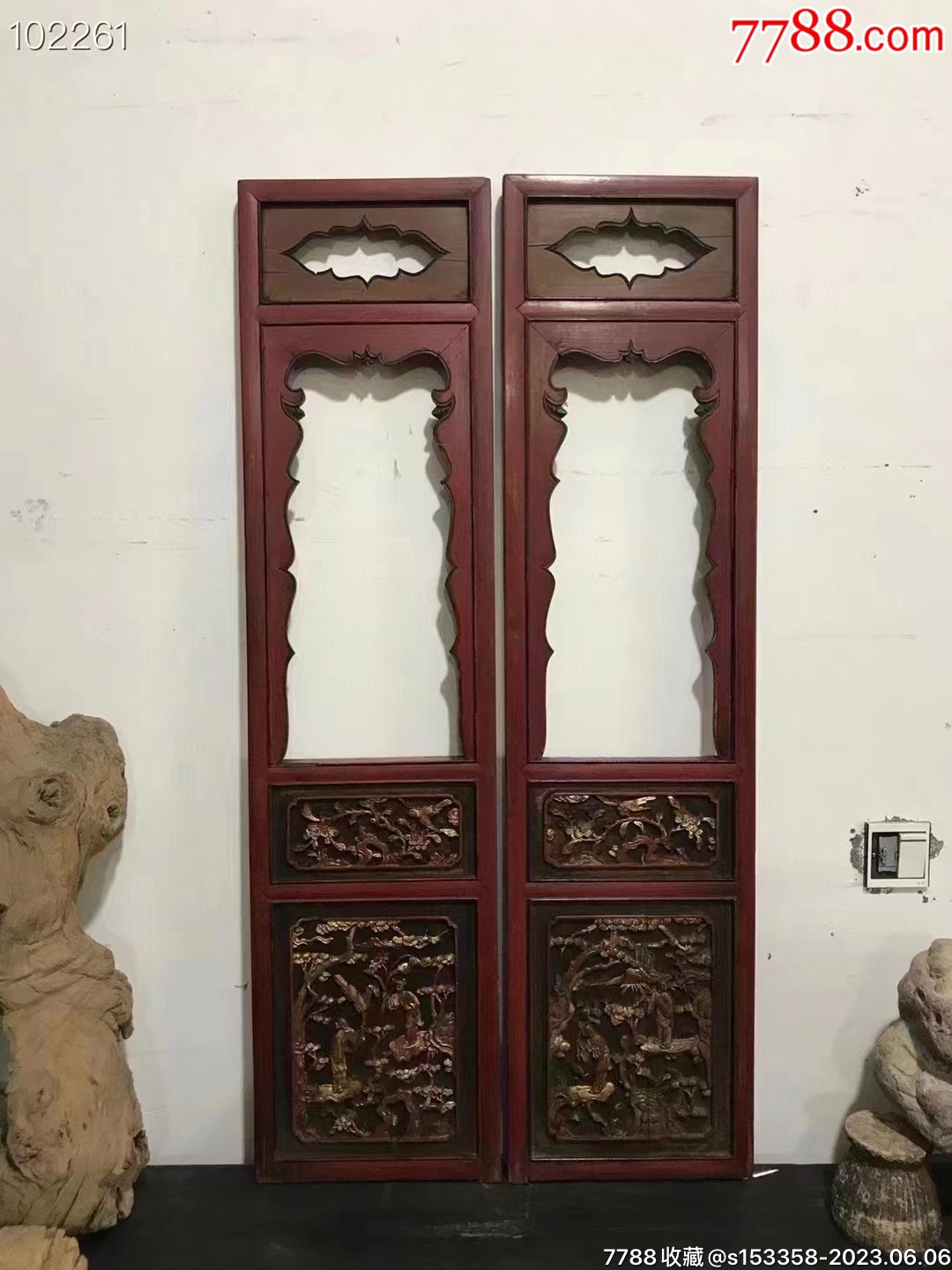 清代纯手工雕刻描金挂屏一对材质~榉木尺寸~单片高127/宽32厘米-价格:1680元-se94346782-木屏风-零售-7788收藏__收藏热线