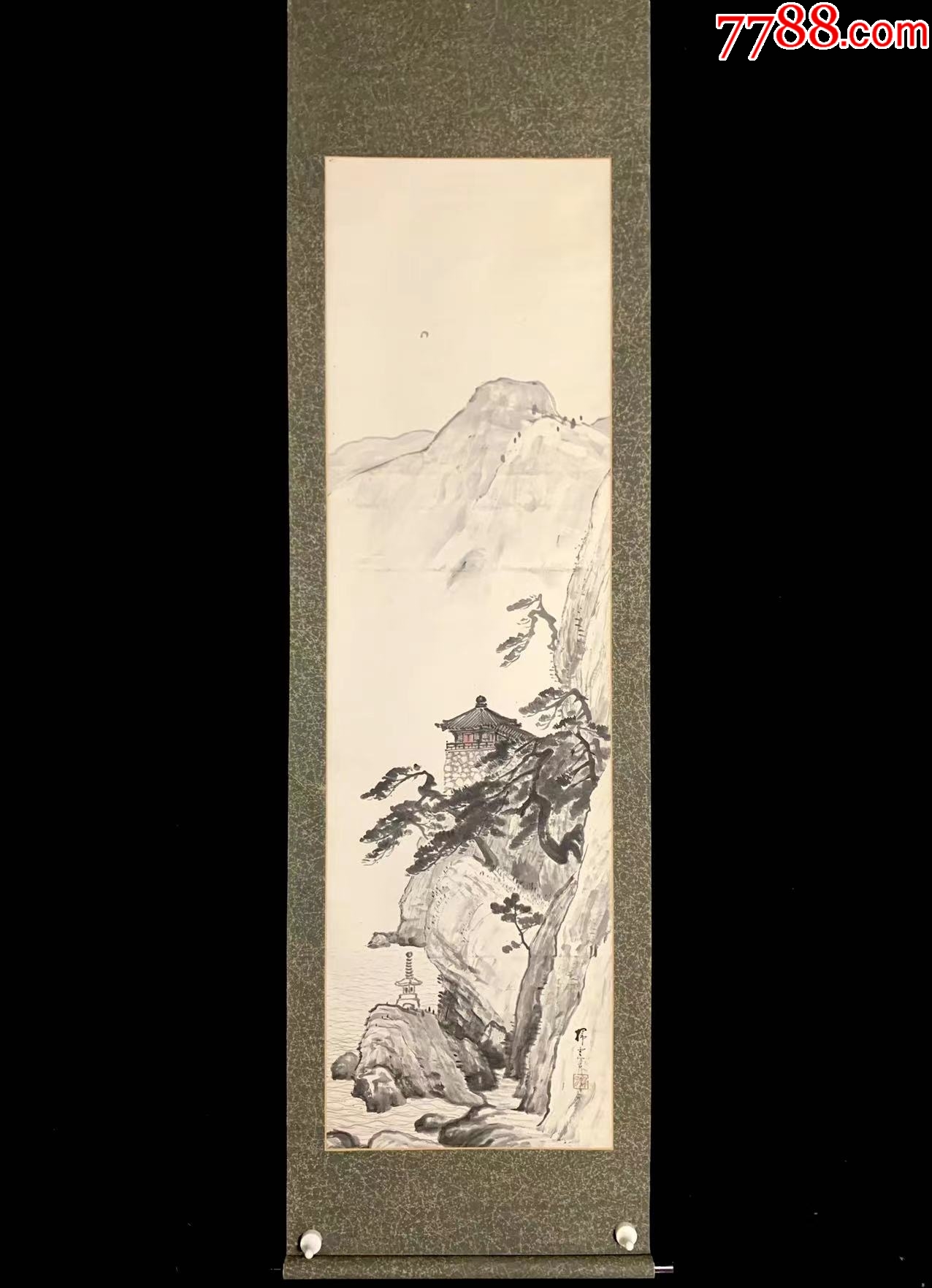 【手绘】千种扫云《松崖古亭》7254书画挂轴日本回流茶道茶室字画_山水国画原作_山东文玩【7788收藏__收藏热线】