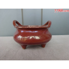 清代紫金釉双耳三足炉（宣德炉经典雅形）_酱釉瓷/紫金釉_淘藏之家