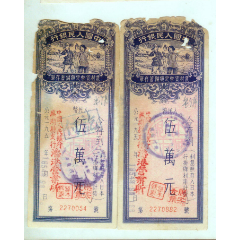 中国人民银行安徽省分行农村货币定额储蓄存单伍万元（2枚）
