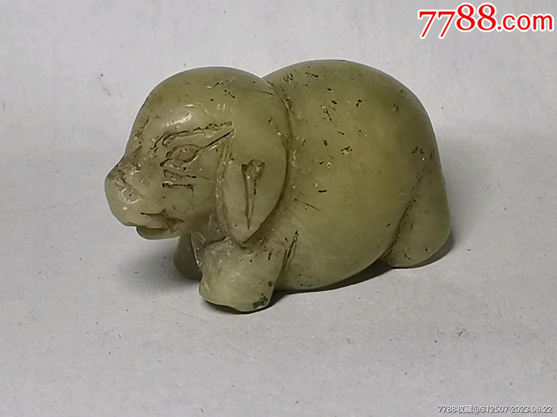 日本最大級 中国 玉石寿山石彫刻 神獣彫 根付 C 4843 彫刻