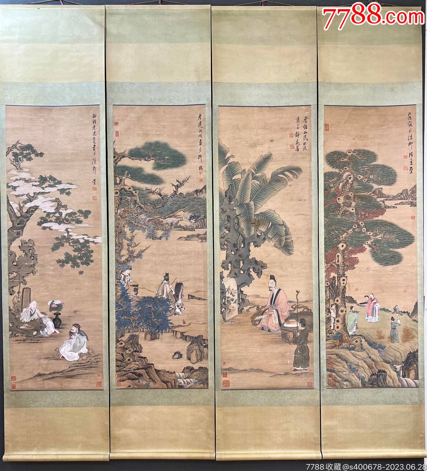 古代画人物四条屏一套_人物国画原作_书画收藏大观【7788收藏__收藏热线】
