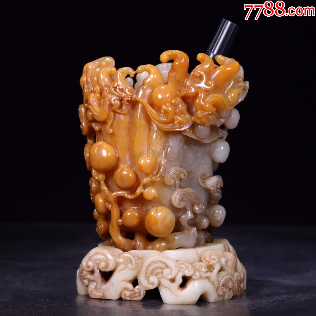 极品老寿山石荔枝冻“三多”佛手形笔筒_寿山石_南缘阁【7788旧书网】