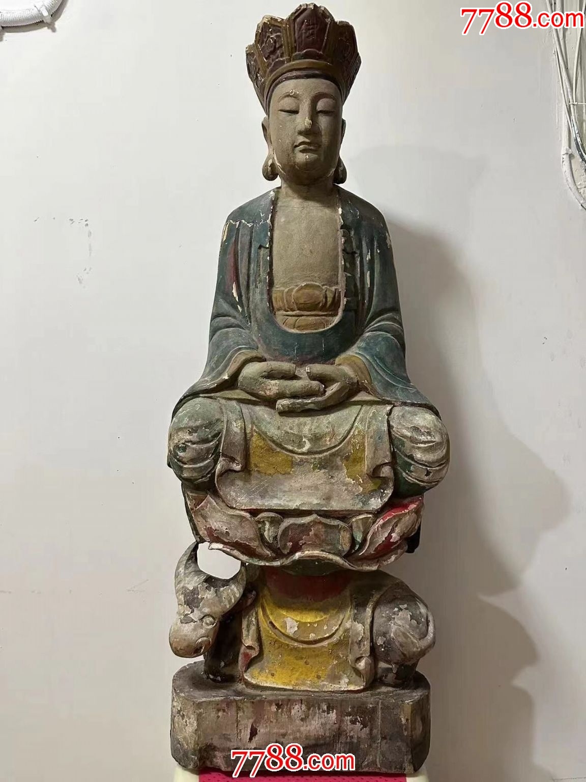 木彫仏像 普賢菩薩 座像22.5cm（木製：桧木）＿辰・巳年生まれ 十二支